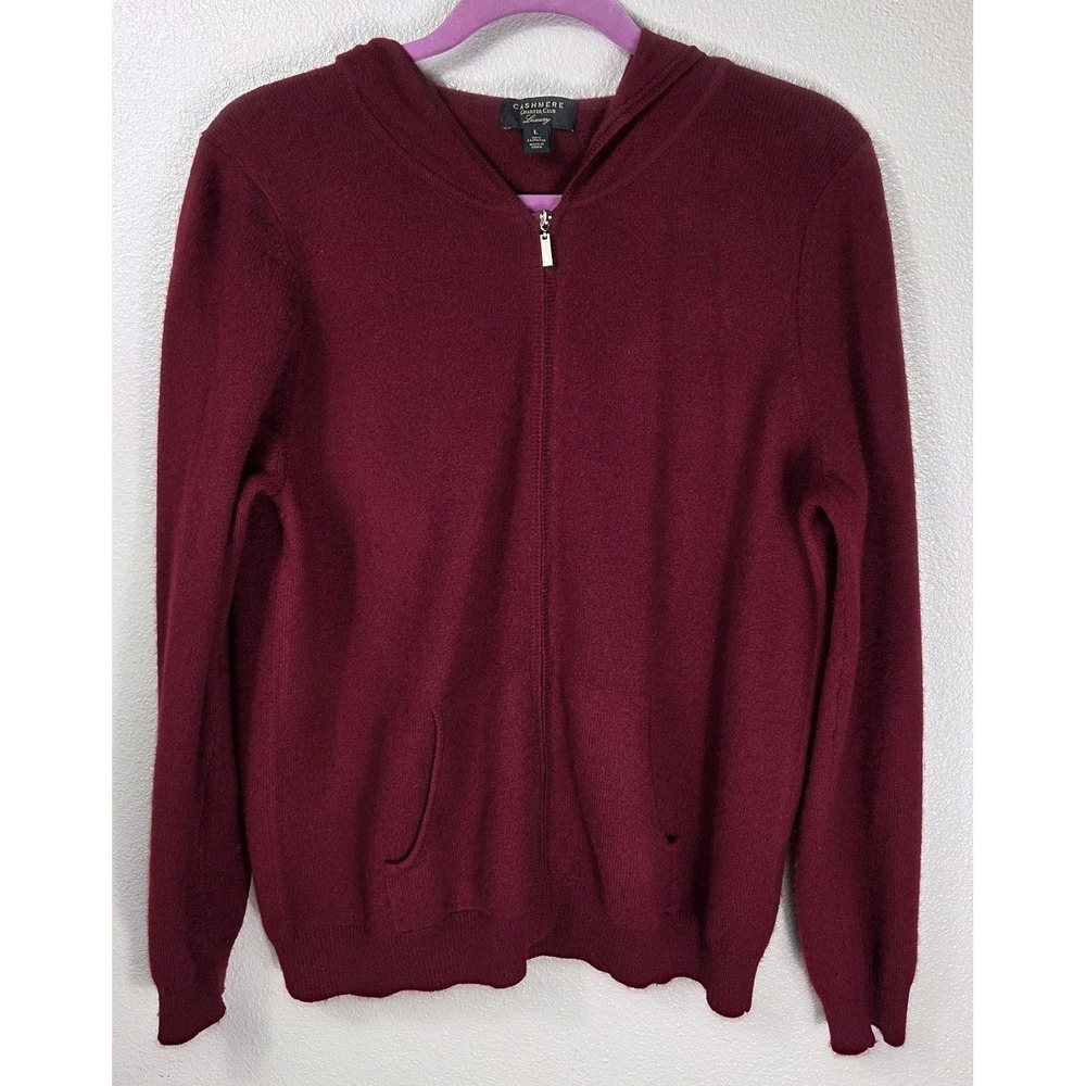 Charter Club Luxury 100% Cashmere Zip Hoodie Sweater Women's L Burgundy